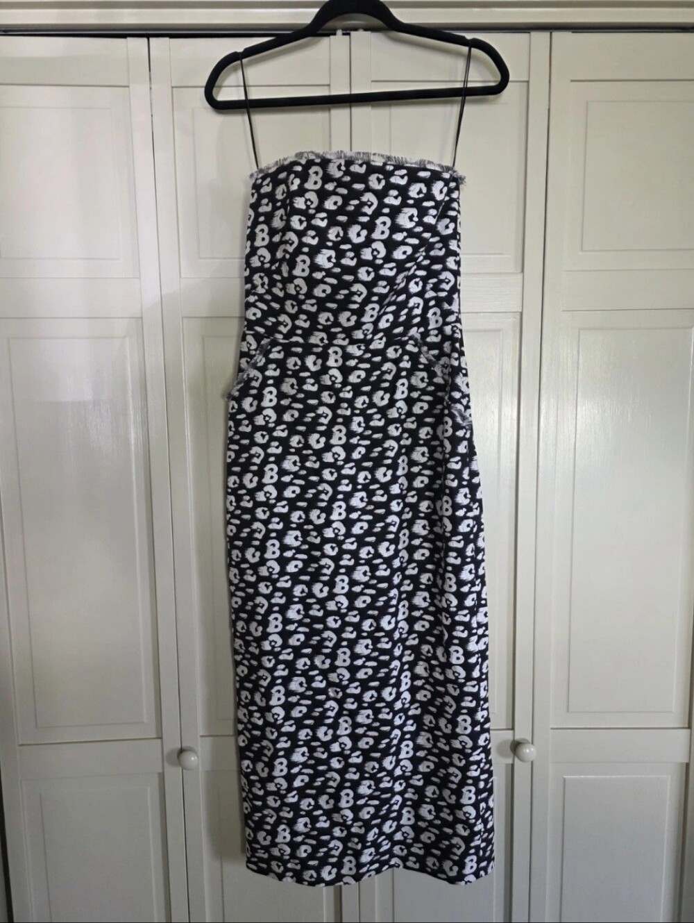 NWT Brandon Maxewell Long Silk Black And White Monogram Dress Size 6